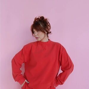 MILKSTAIN | Women's Red Oversized vintage Crewneck Sweatshirt